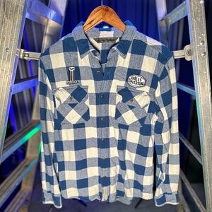 Harley-Davidson Spellout Blue and White Plaid Button Up Heavy Flannel